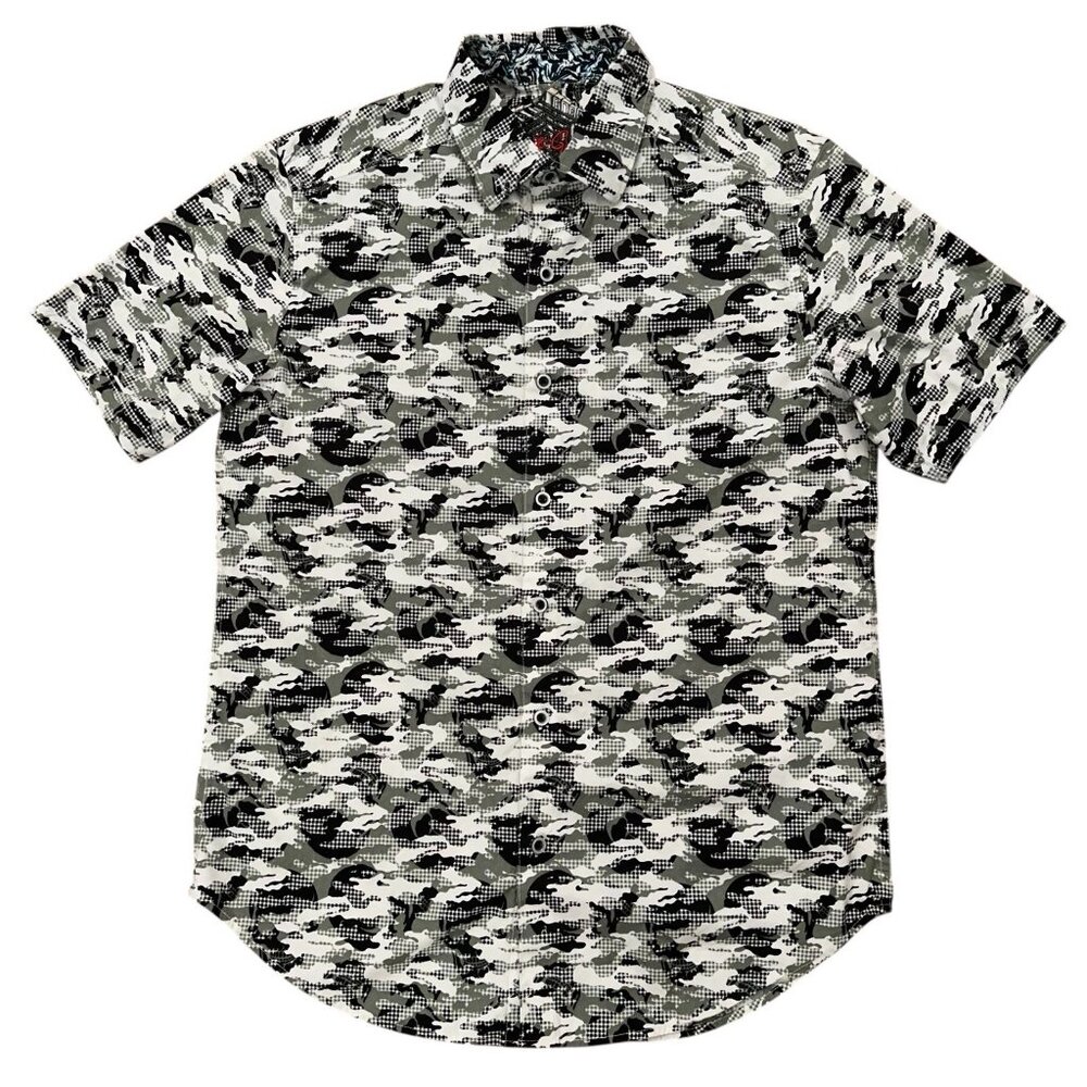 Robert Graham Shirt Mens Size S Short Sleeve Button Classic Fit Camo Print Grsy